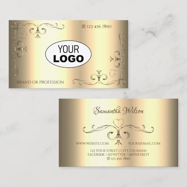 Glamour Golden Ornaments Verzierte Ecken Logo hinz Visitenkarte (Vorne/Hinten)
