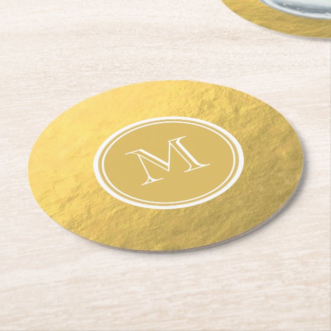 Glamour-Goldfolien-Hintergrund-Monogramm Runder Pappuntersetzer (Angewinkelt)
