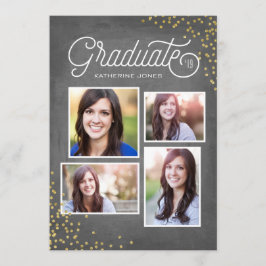 Glamour Grad 4-Foto Collage Abschluss Einladung