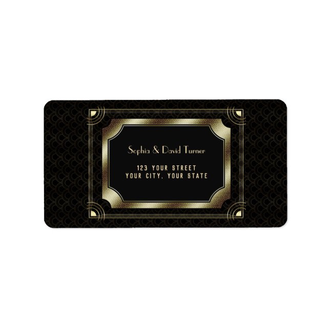 Glamour Great Gatsby Gold Black Art Deco Hochzeit Adressaufkleber (Vorne)