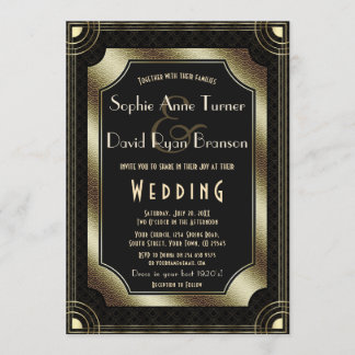 Glamour Great Gatsby Gold Black Art Deco Hochzeit Einladung