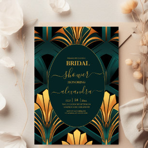 Glamour Green and Gold Art Deco Bridal Einladung
