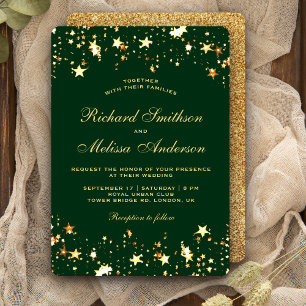 Glamour Green Gold Imitats Glitzer Stars Hochzeit Einladung