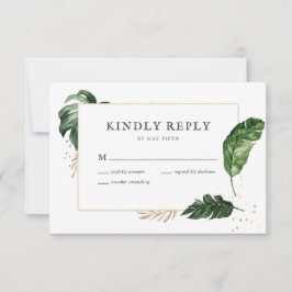 Glamour Greenery Gold Frame Wedding RSVP Card Karte