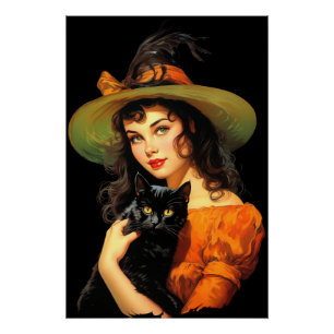 Glamour Hexe Vintage Halloween-Button-up-Kunst Poster