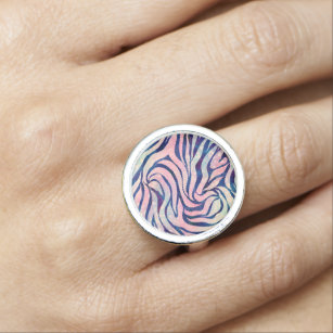 Glamour Holographic Glitzer Blue Zebra Stripes Ring