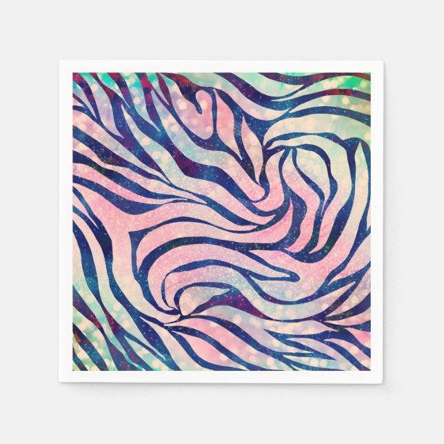 Glamour Holographic Glitzer Blue Zebra Stripes Serviette (Vorderseite)