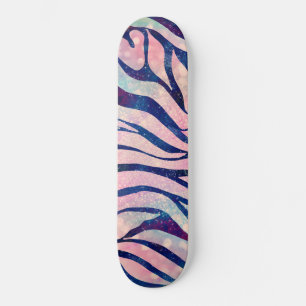 Glamour Holographic Glitzer Blue Zebra Stripes Skateboard