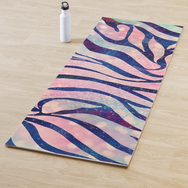 Glamour Holographic Glitzer Blue Zebra Stripes Yogamatte (Beispiel)