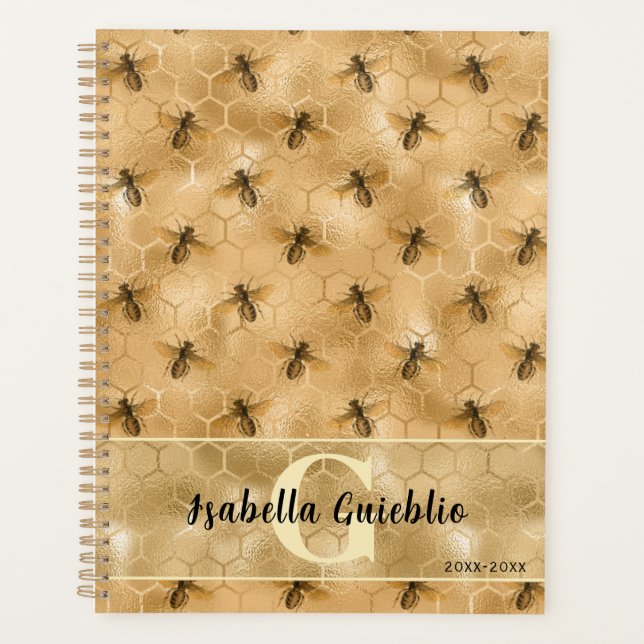 Glamour Honeycomb Bee Gold Honey Design Planer (Vorderseite)