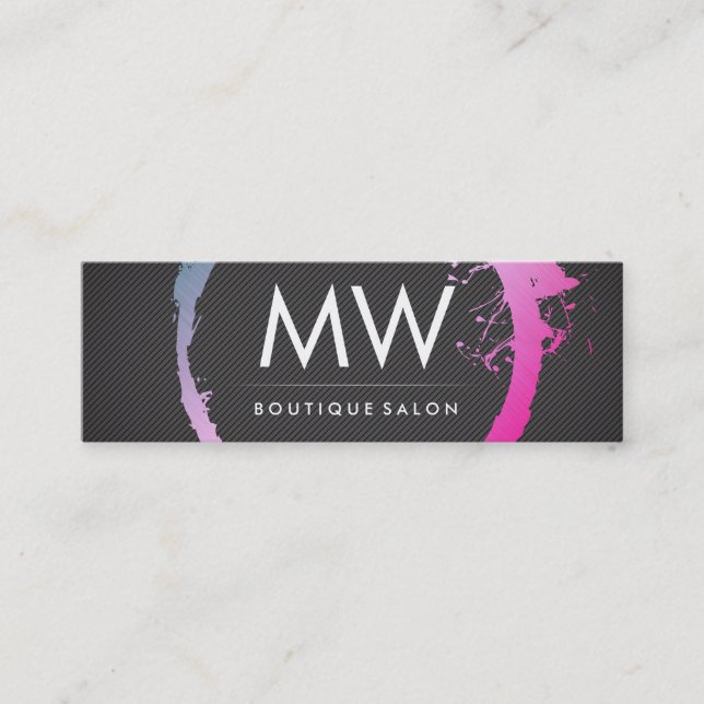 Glamour Hot Pink Blue Brushed Monogram Mini Visitenkarte (Vorderseite)