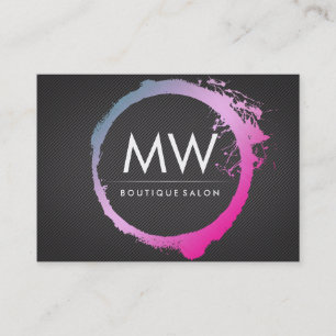 Glamour Hot Pink Blue Brushed Monogram Visitenkarte