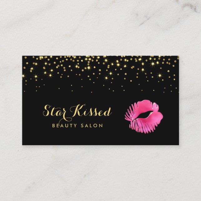 Glamour Hot Pink Kiss mit IMITATS Gold Glitzer Visitenkarte (Vorderseite)