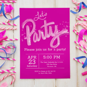 Glamour Hot Pink Lass uns Party Vertikal Einladung