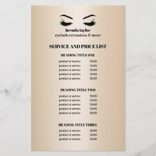 Glamour Imitate Gold EYELASH SALON SERVICE LIST Flyer