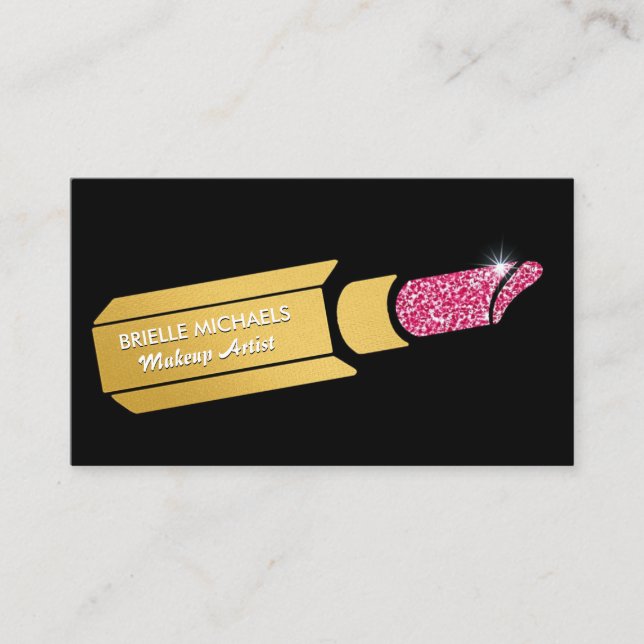 Glamour Imitate Gold Makeust Künstler Pink Lipstic Visitenkarte (Vorderseite)
