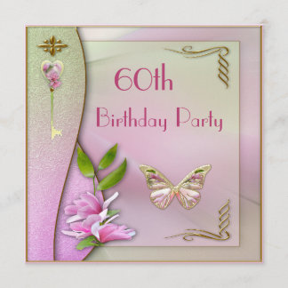 Glamour Key, Magnolia & Butterfly 60. Geburtstag Einladung
