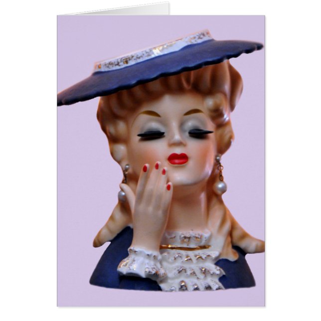 Glamour Lady Head Vase Fancy Blue Casquette Card (Devant)
