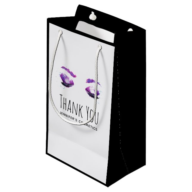Glamour Lila Eyes & Brows Aquarell Vielen Dank Kleine Geschenktüte (Vorderseite Schrägansicht)