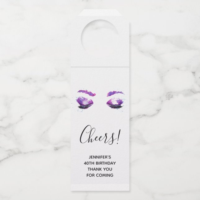 Glamour Lila Eyes & Brows Wasserfarbe Flaschenanhänger (Vorderseite)