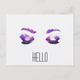 Glamour Lila Eyes & Brows Watercolor Hallo Postkarte