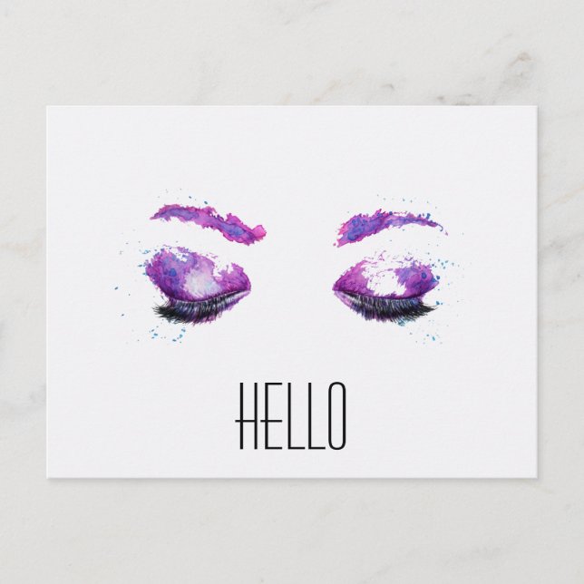 Glamour Lila Eyes & Brows Watercolor Hallo Postkarte (Vorderseite)