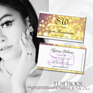 Glamour Lila Gold Glitzer Stars Monogram White Visitenkarte