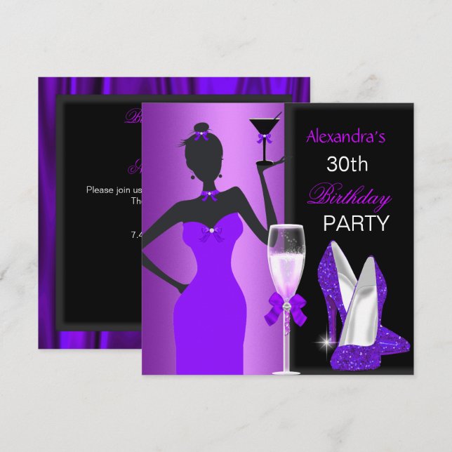 Glamour Lila Wild Birthday Party Girl Einladung (Vorne/Hinten)