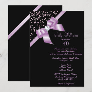 Glamour Lilac Confetti & Jewel Bow 40. Geburtstag Einladung