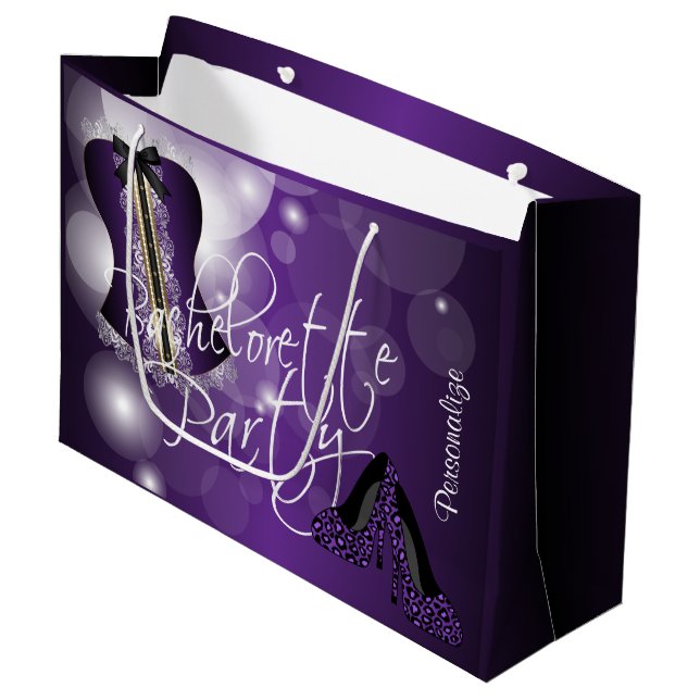 Glamour Lingerie Bachelorette | Lila Bokeh Große Geschenktüte (Vorderseite Schrägansicht)