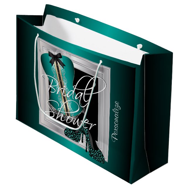 Glamour Lingerie Brautparty | AQUAMARIN Große Geschenktüte (Vorderseite Schrägansicht)