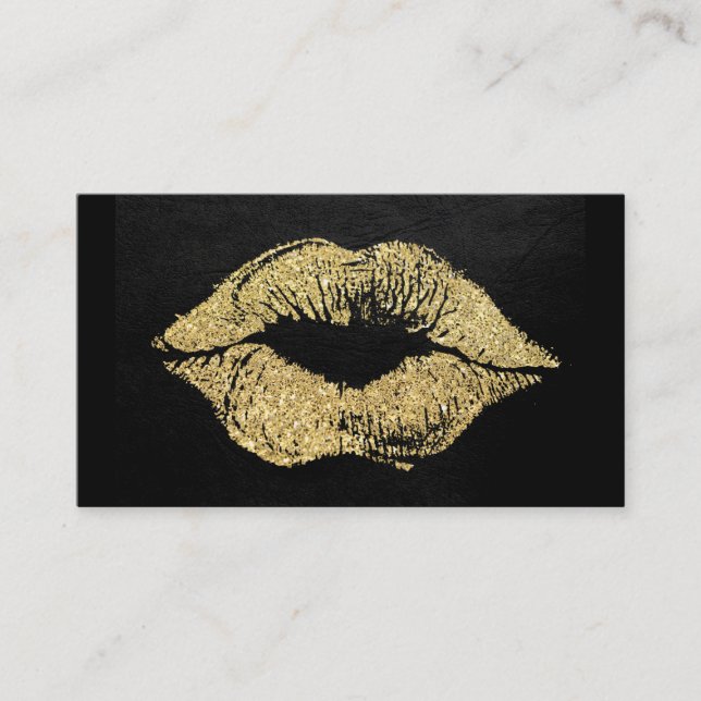 Glamour Lipstick Kiss Gold Glitzer Visitenkarte (Vorderseite)