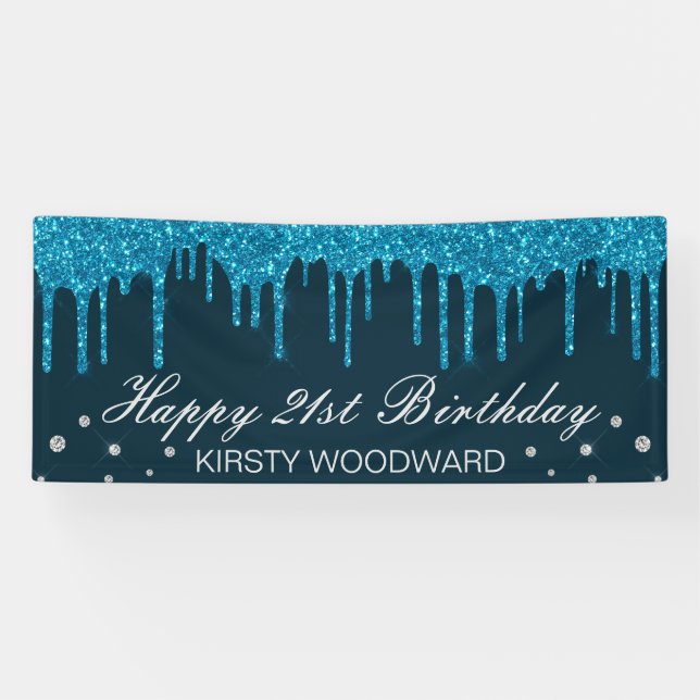 Glamour Mid Blue Driving Glitzer Geburtstag Banner (Horizontal)