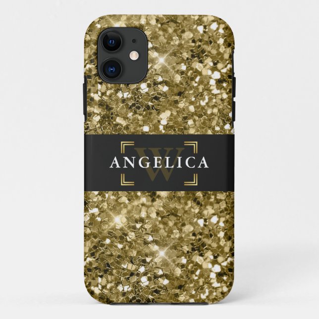 Glamour Mit Monogramm Sparkle Metallic Gold Case-Mate iPhone Hülle (Rückseite)