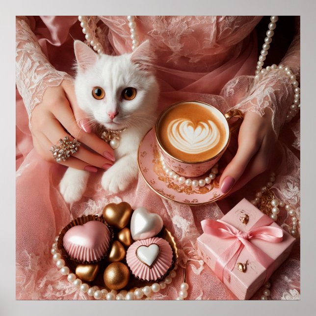 Glamour Mode Luxus Girl-Kaffee-Foto Poster (Vorne)