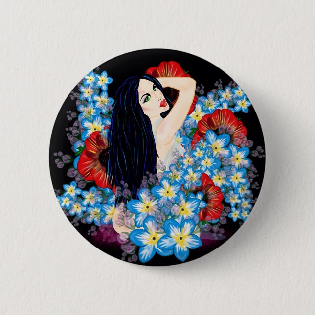 Glamour Model in Poppy Blume bed, ART by LeahG Button (Vorderseite)