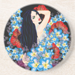 Glamour Model in Poppy Blume bed, ART by LeahG Sandstein Untersetzer