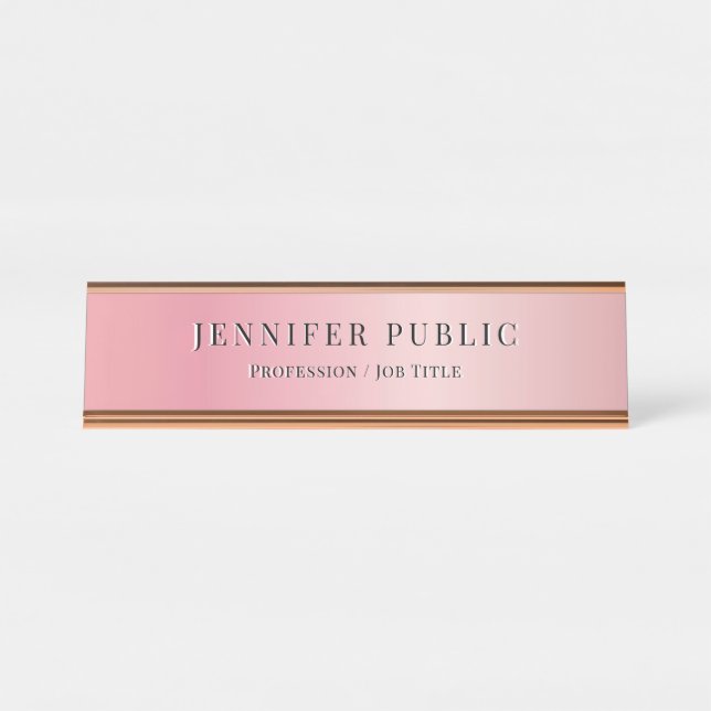 Glamour Moderne elegante Template Rose Gold Schreibtischnamensplakette (Vorderseite )