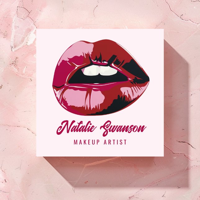 Glamour Moderne, kühne rosa Lippen Makeup Schönhei Quadratische Visitenkarte (Von Creator hochgeladen)