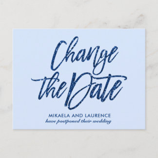 Glamour Navy Blue Glitzer Drehbuch ändern das Datu Ankündigungspostkarte