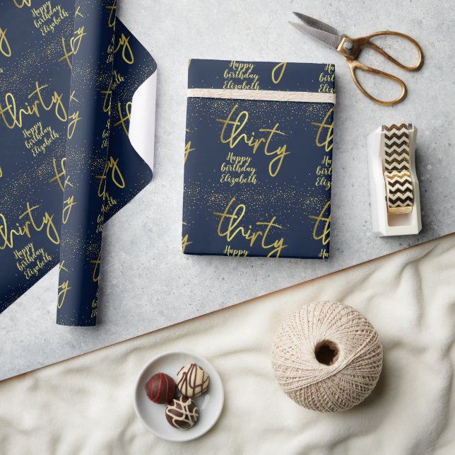 Glamour Navy Gold zum 30. Geburtstag Geschenkpapier (Kunsthandwerk)