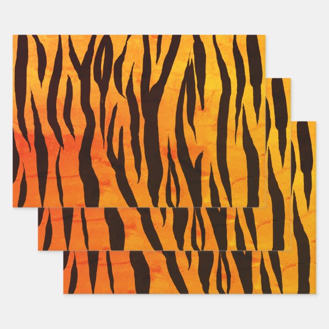 Glamour Orange Black Yellow Ombre Tiger Print Geschenkpapier Set (Set)