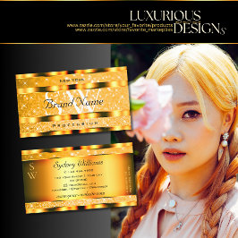 Glamour Orange Sparkle Glitzer Stars Monogram Visitenkarte