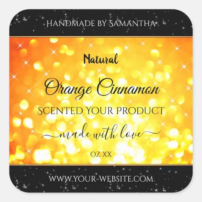 Glamour Orange Sparkling Glitzer Product Labels Quadratischer Aufkleber (Vorderseite)