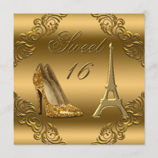 Glamour Paris Gold Glitzer High Heels Sweet 16 Einladung