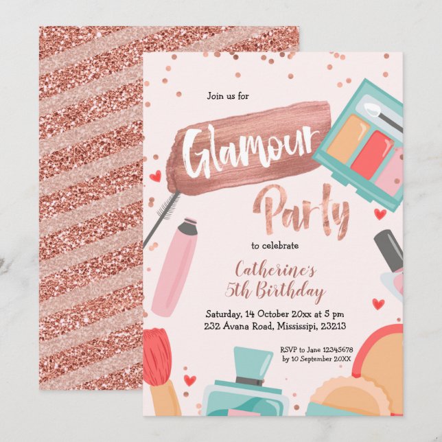 Glamour Party Rose Gold Einladung (Vorne/Hinten)
