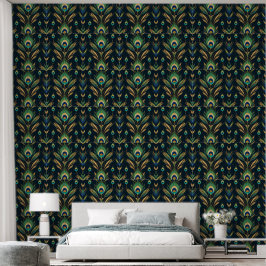 Glamour Peacock Feather Art Deco Wallpaper Tapete