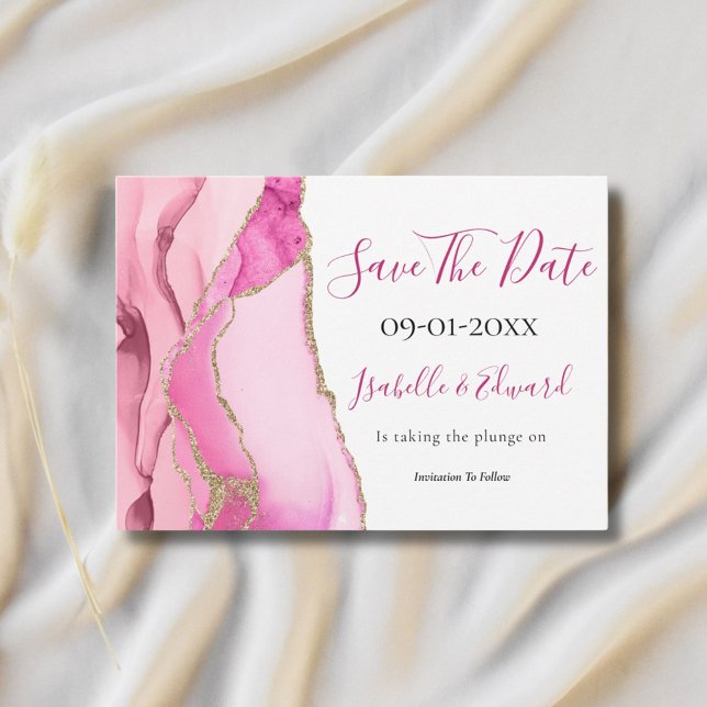 Glamour Pink Agate Stone Gold Glitzer Wedding Sa Save The Date (Von Creator hochgeladen)