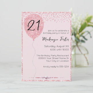 Glamour Pink Glitzer & Diamonds Birthday Balloon Einladung