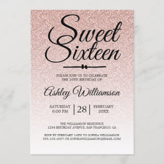 Glamour Pink Glitzer Ombre Sweet 16 Geburtstag Einladung